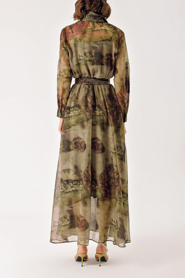 Patterned Gathered long shirt dress 94292