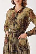 Patterned Gathered and fringed detailed long shirt dress 94404