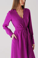 Purple Long belted dress with button detail 94407