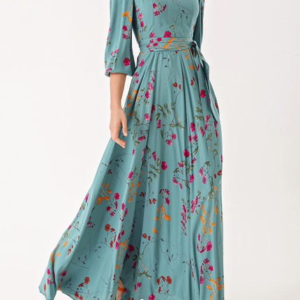 Floral Printed Long dress with godel and belt 94408