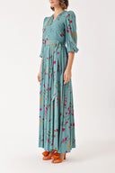 Floral Printed Long dress with godel and belt 94408