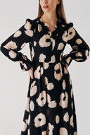 Black Salmon Long dress with ruffle detail on sleeves and neckline 94413