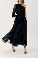 Black One shoulder  elastic waist dress  94418