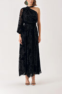 Black One shoulder  elastic waist dress  94418