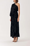 Black One shoulder  elastic waist dress  94418