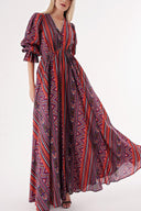 Patterned Long dress sitting at the waist with lace detail 94419