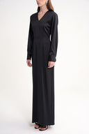 Black Padded shoulder dress featuring an elegant gathered back 94430