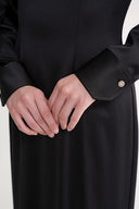 Black Padded shoulder dress featuring an elegant gathered back 94430