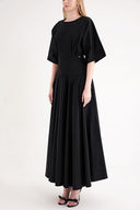 Black Flared sleeve, ribbon-detailed ruffled dress 94434