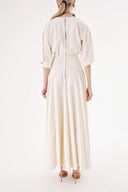 Ecru Flared sleeve, ribbon-detailed ruffled dress 94434