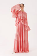 Pink Frilled detail loose-fit ruched long dress 94438