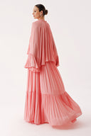 Pink Frilled detail loose-fit ruched long dress 94438