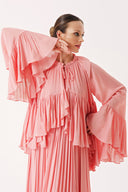 Pink Frilled detail loose-fit ruched long dress 94438