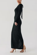 Green Ribbon detailed silvery tight dress 94442