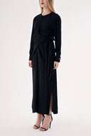 Black Double-breasted detailed slit midi dress 94448