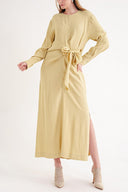 Yellow Double-breasted detailed slit midi dress 94448