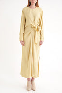 Yellow Double-breasted detailed slit midi dress 94448