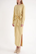 Yellow Double-breasted detailed slit midi dress 94448