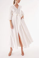 White Shawl collar balloon-sleeved button-up dress 94459