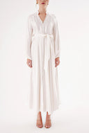 White Shawl collar balloon-sleeved button-up dress 94459