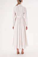 White Shawl collar balloon-sleeved button-up dress 94459