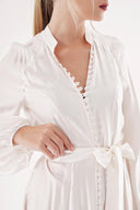 White Shawl collar balloon-sleeved button-up dress 94459