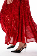 Red Ruched detail sequined balloon sleeve dress 94468
