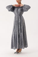 Silver Ruched detail sequined balloon sleeve dress 94468