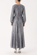 Silver Ruched detail sequined balloon sleeve dress 94468