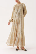 Beige Ruched detail sequined balloon sleeve dress 94468