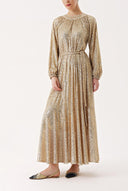 Beige Ruched detail sequined balloon sleeve dress 94468