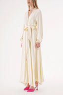 Ecru Shawl collar balloon-sleeved button-up dress 94469