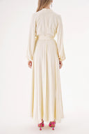 Ecru Shawl collar balloon-sleeved button-up dress 94469