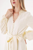 Ecru Shawl collar balloon-sleeved button-up dress 94469