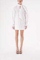 White Loose-fitting mini shirt dress with high neckline 94462