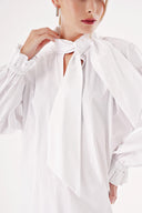 White Loose-fitting mini shirt dress with high neckline 94462