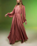 Salmon Lace-up long dress with slit sleeves 94463