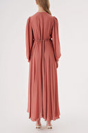 Salmon Lace-up long dress with slit sleeves 94463