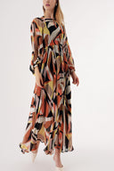 Patterned Lace-up long dress with slit sleeves 94463