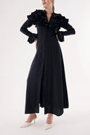 Black High collar ruffle-detail shirt dress 94465