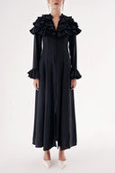 Black High collar ruffle-detail shirt dress 94465