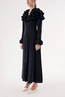 Black High collar ruffle-detail shirt dress 94465