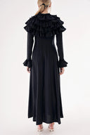 Black High collar ruffle-detail shirt dress 94465