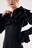 Black High collar ruffle-detail shirt dress 94465