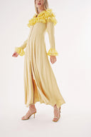 Yellow High collar ruffle-detail shirt dress 94465