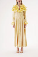Yellow High collar ruffle-detail shirt dress 94465