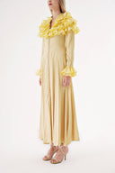 Yellow High collar ruffle-detail shirt dress 94465