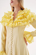 Yellow High collar ruffle-detail shirt dress 94465