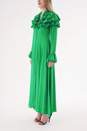 Green High collar ruffle-detail shirt dress 94465