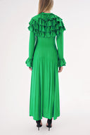 Green High collar ruffle-detail shirt dress 94465